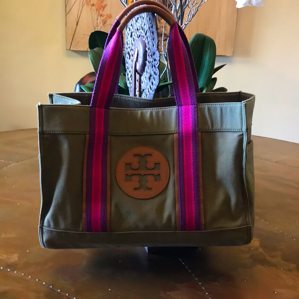 Tory Burch green & pink tote bag!